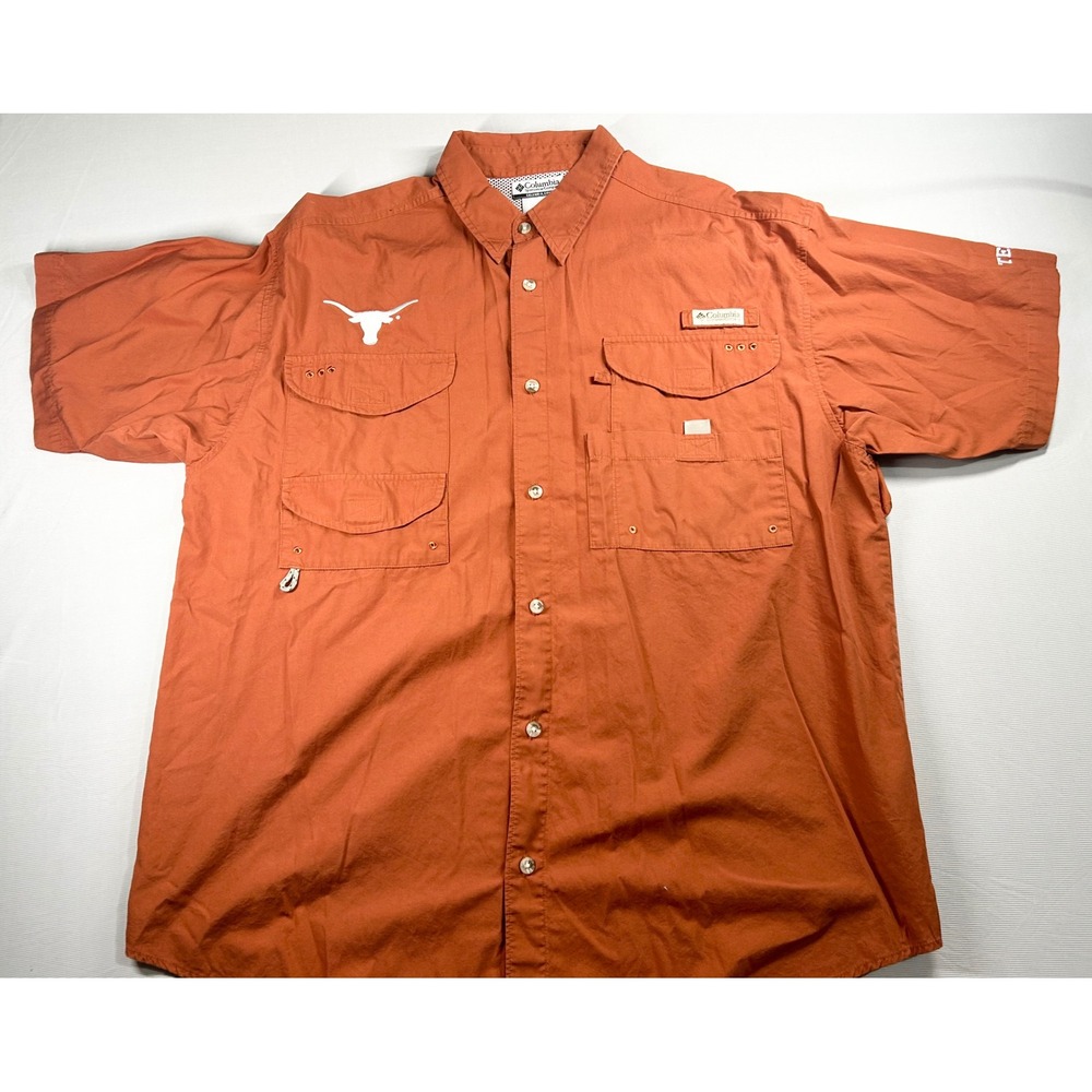 Columbia PFG Mens Texas Longhorns Short Sleeve Fishing Shirt Burnt Orange Large